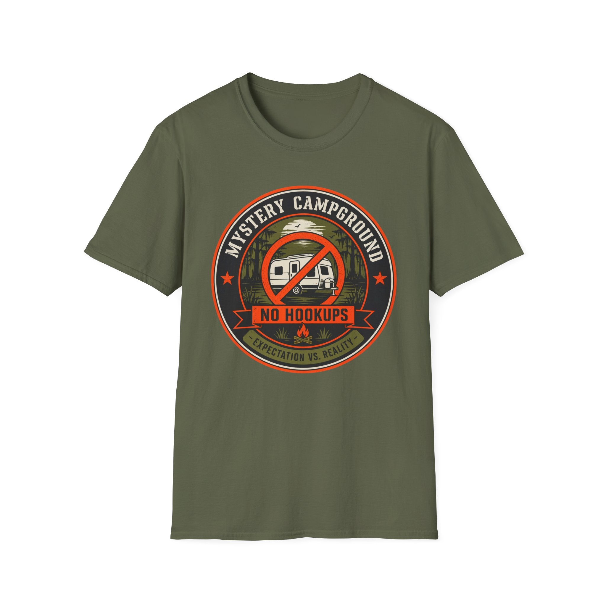 Mystery Campground - No Hookups - Expectation-vs-Reality T-Shirt