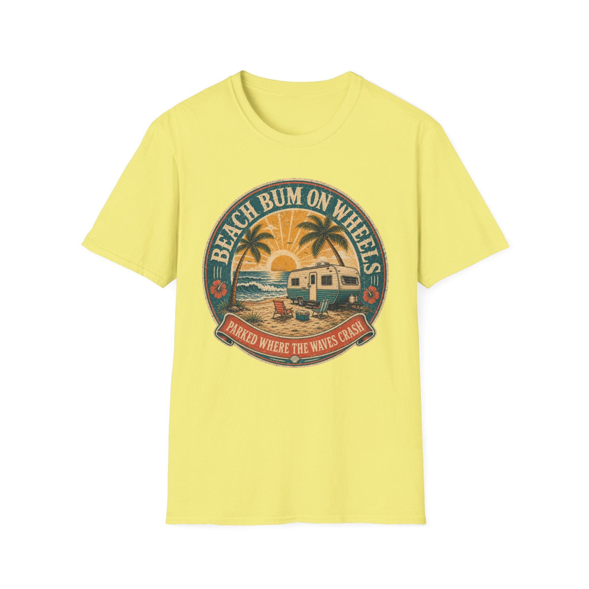 Beach Bum On Wheels - Parked Where The Waves Crash T-Shirt