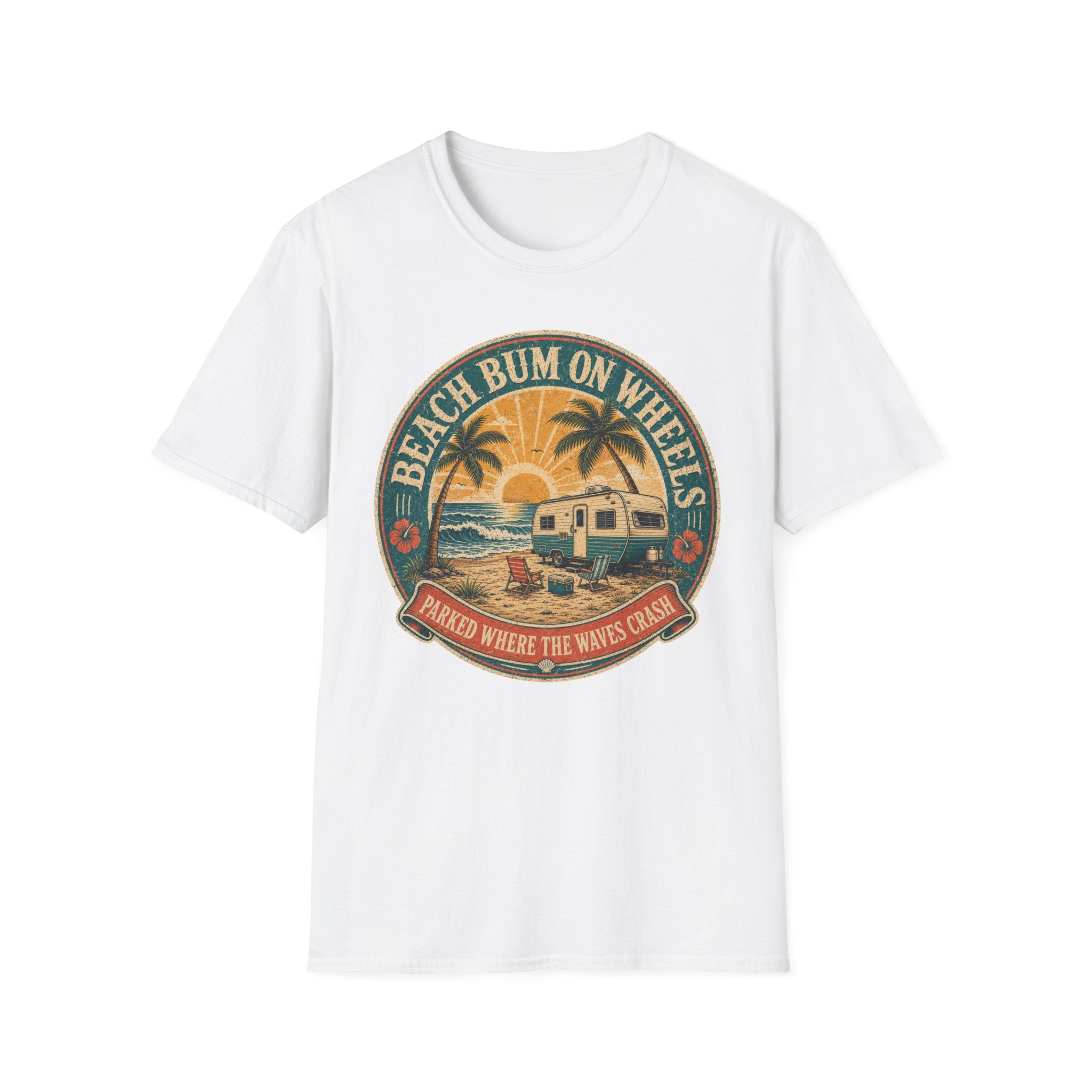 Beach Bum On Wheels - Parked Where The Waves Crash T-Shirt