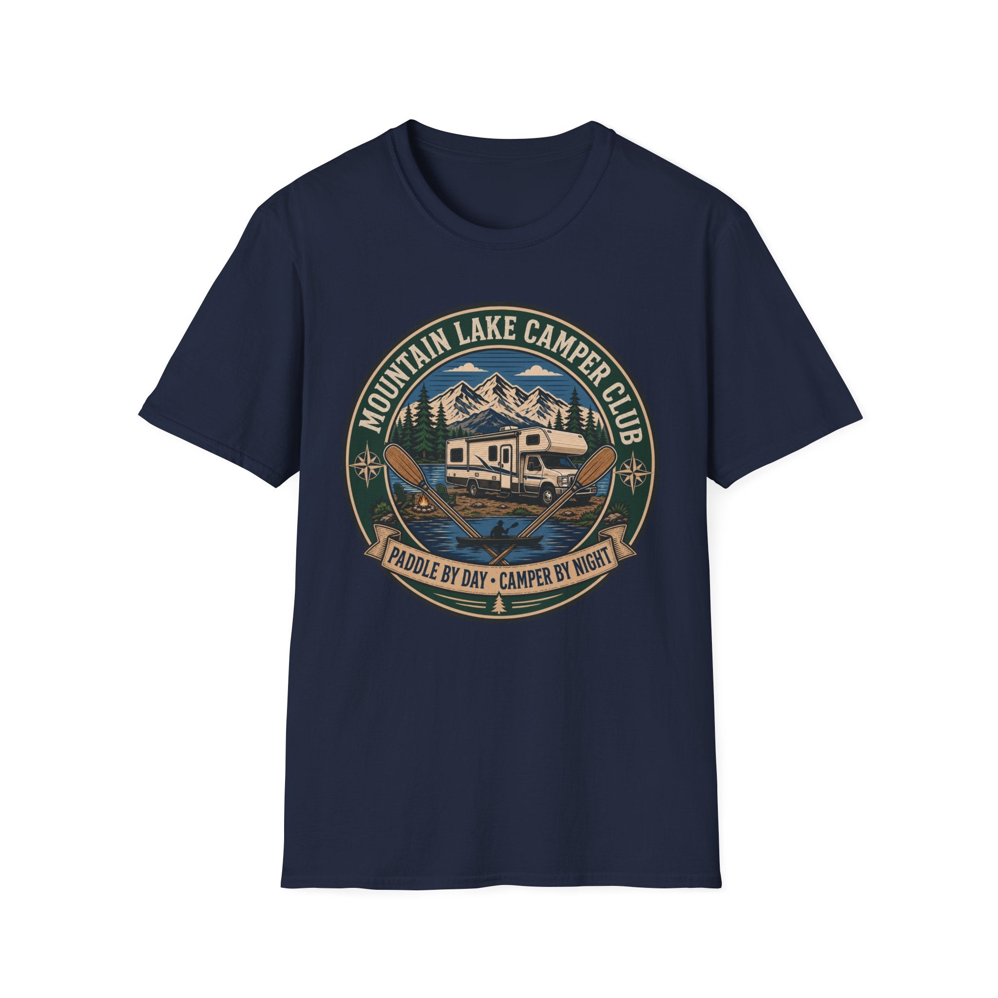 Mountain Lake Camper Club - Paddle By Day - Camper By Night T-Shirt