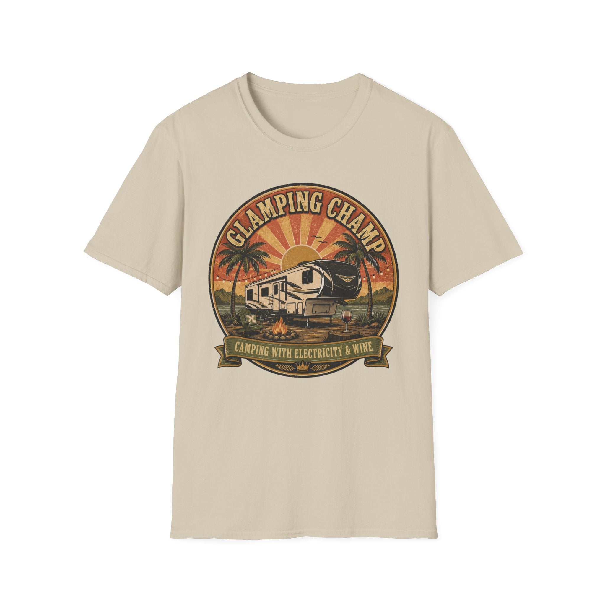 Glamping Champ - Camping With Electricity And WineT-Shirt