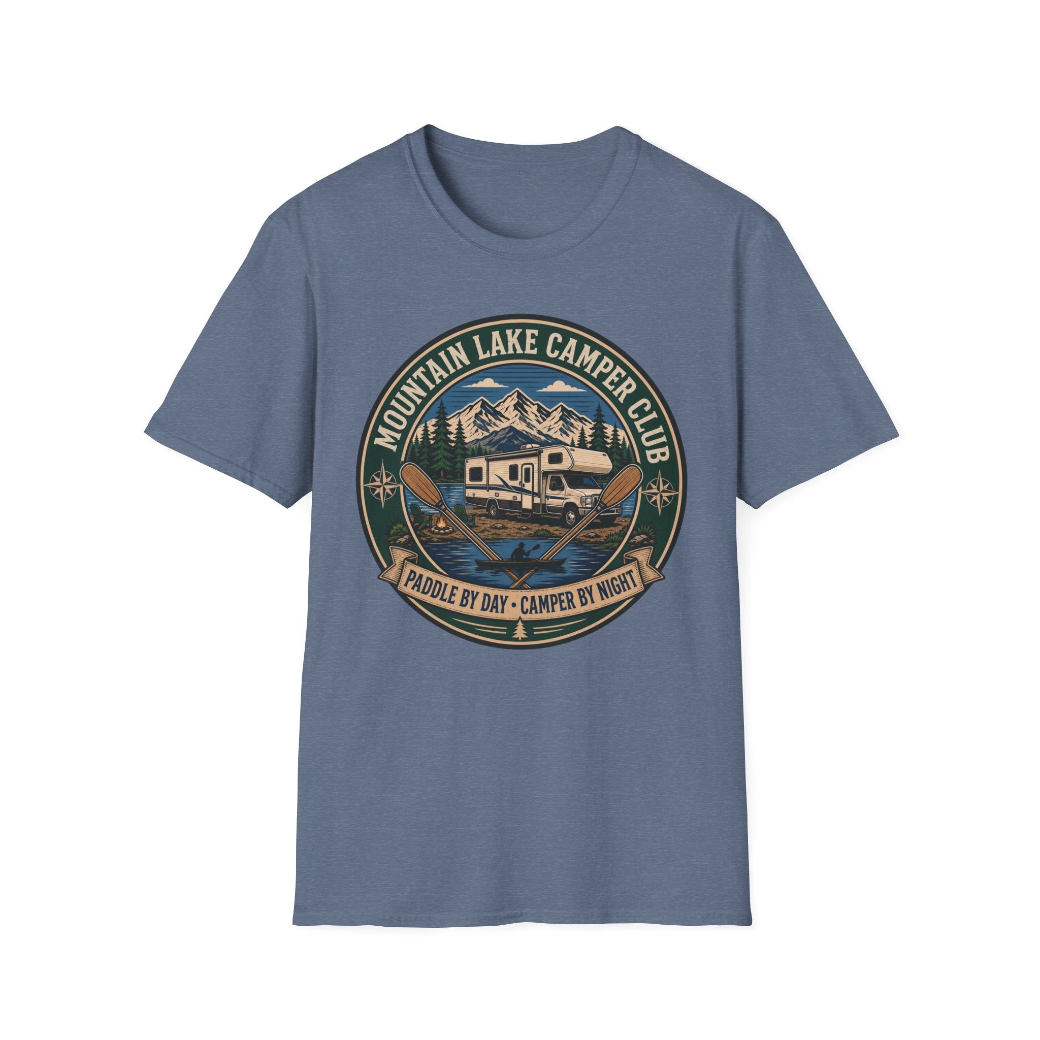 Mountain Lake Camper Club - Paddle By Day - Camper By Night T-Shirt