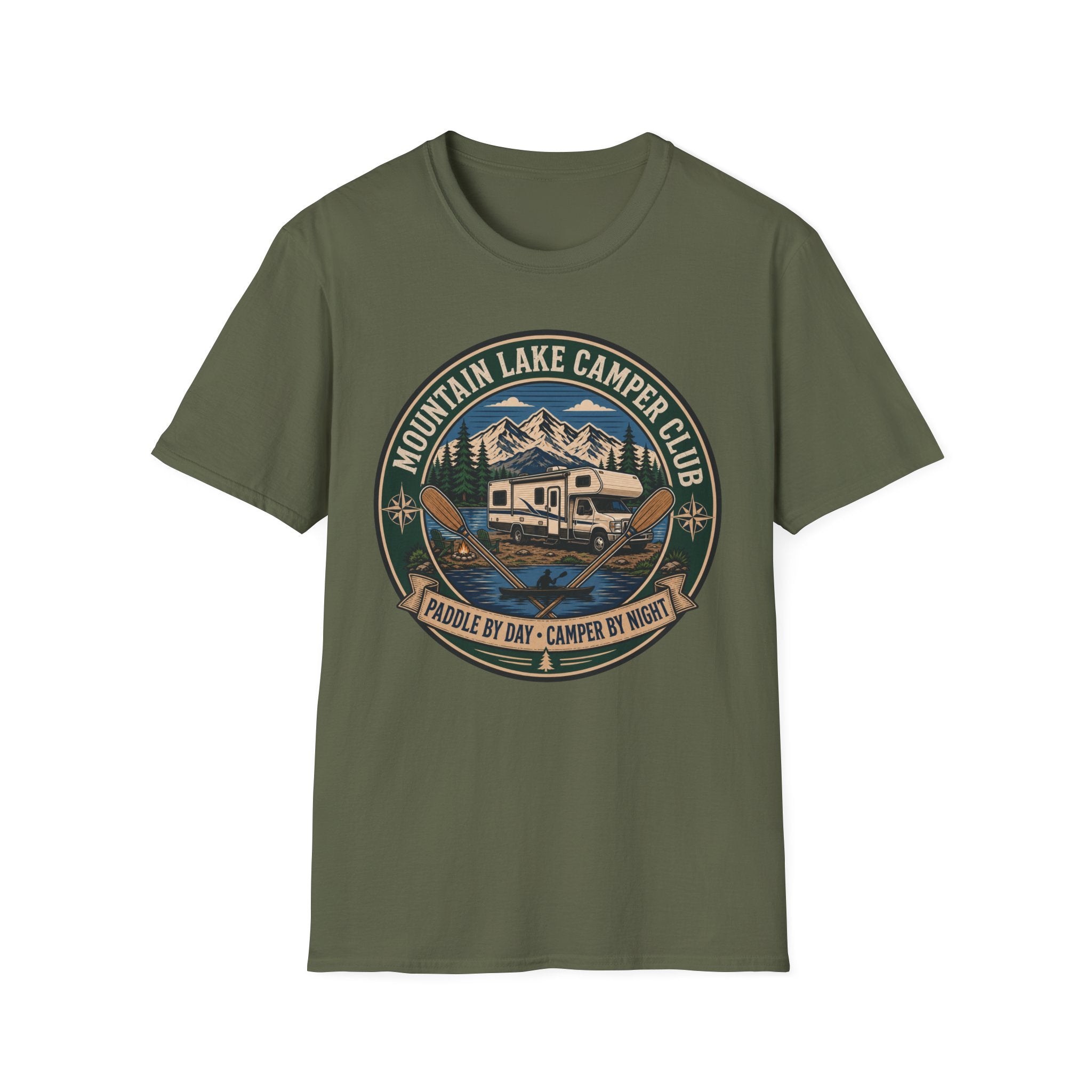 Mountain Lake Camper Club - Paddle By Day - Camper By Night T-Shirt