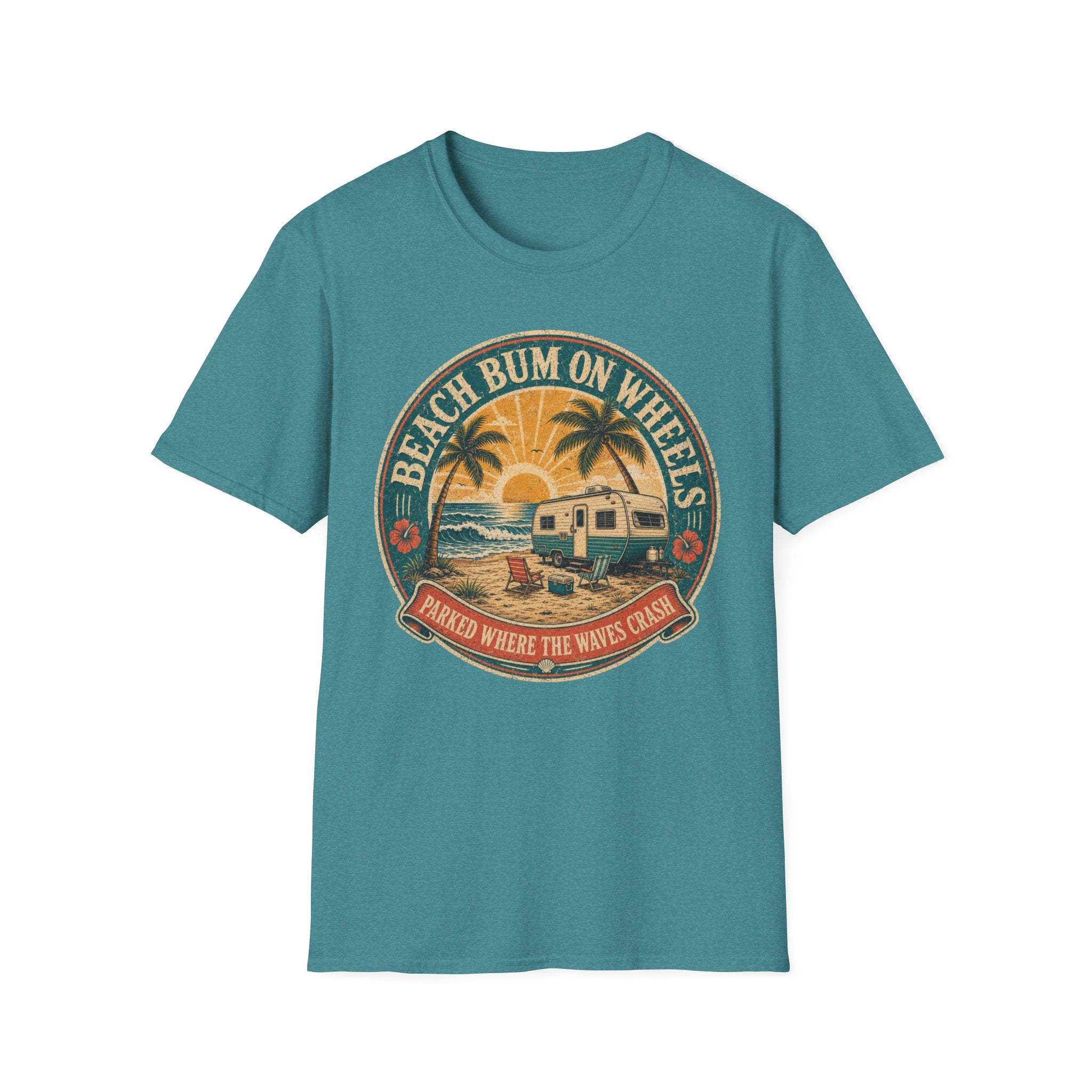 Beach Bum On Wheels - Parked Where The Waves Crash T-Shirt