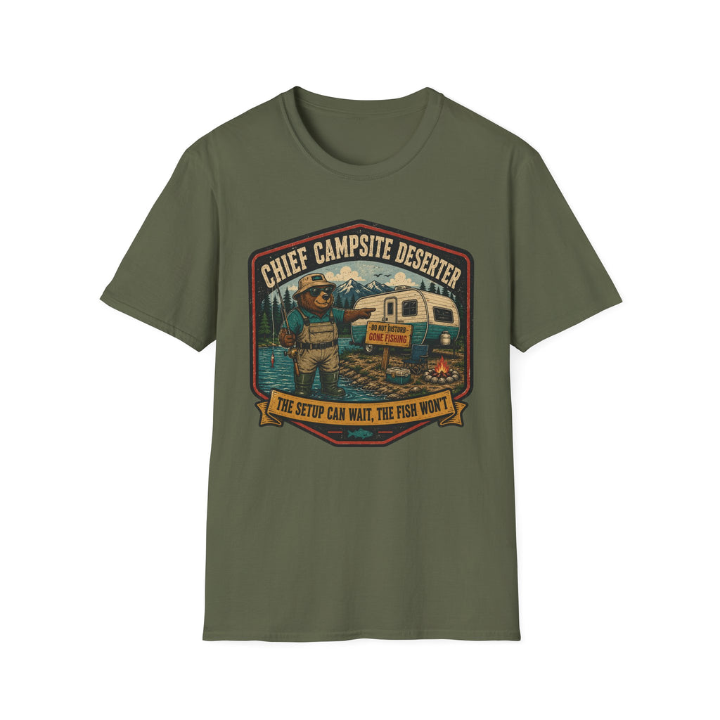 Chief Campsite Deserter - The Setup Can Wait, The Fish Won't T-Shirt