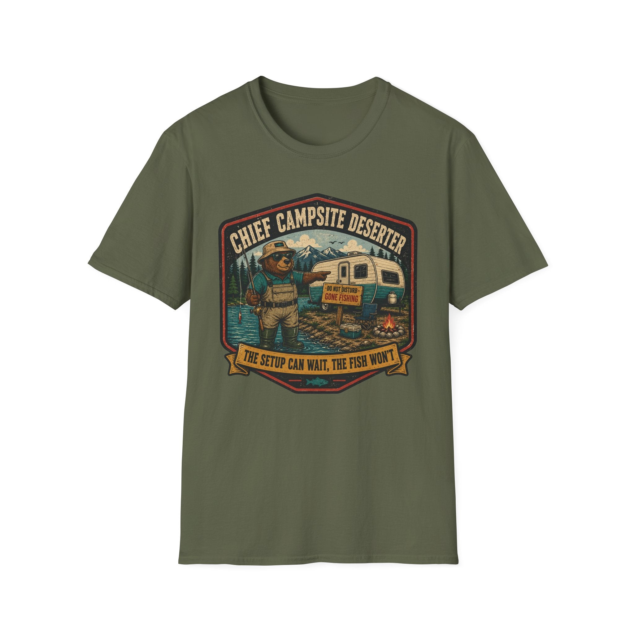 Chief Campsite Deserter - The Setup Can Wait, The Fish Won't T-Shirt