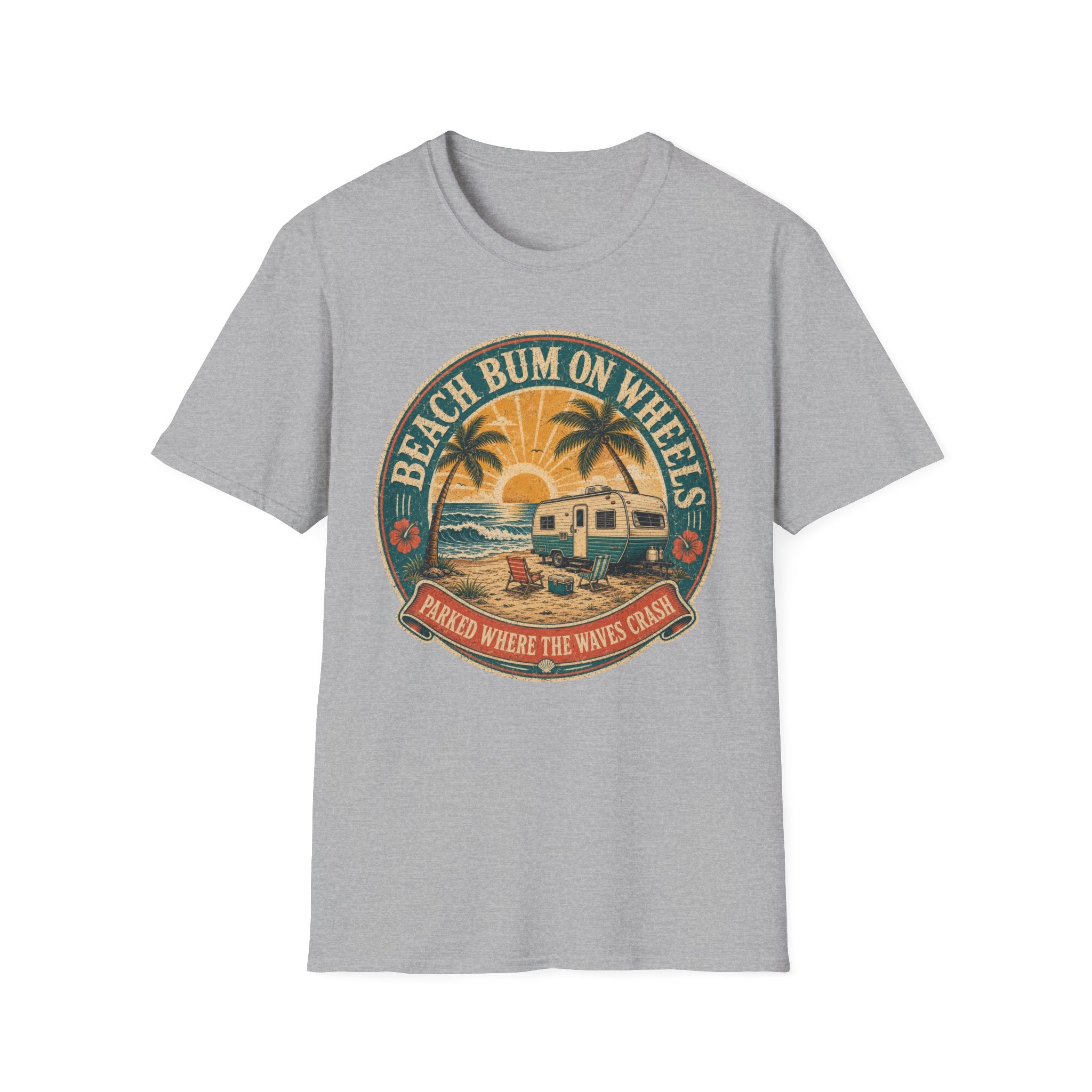 Beach Bum On Wheels - Parked Where The Waves Crash T-Shirt