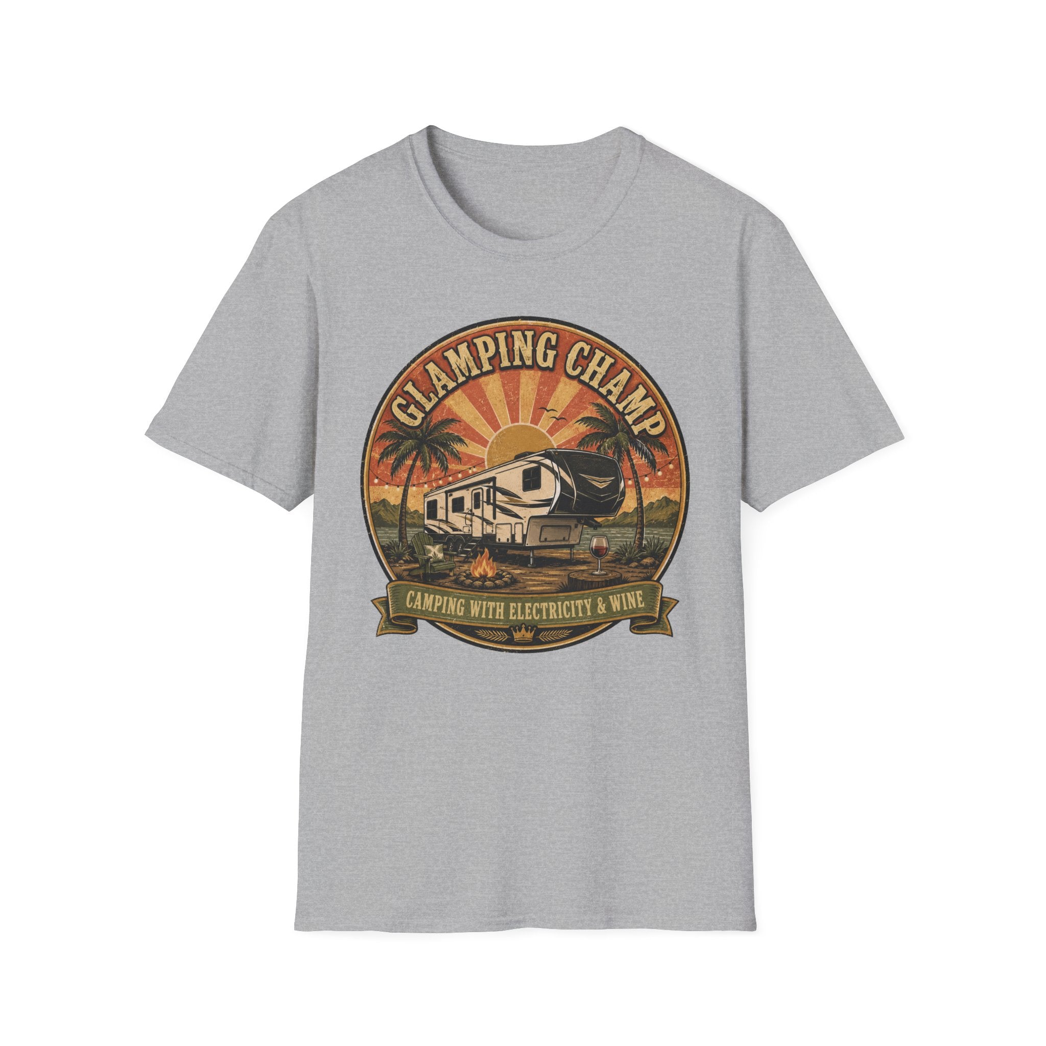 Glamping Champ - Camping With Electricity And WineT-Shirt
